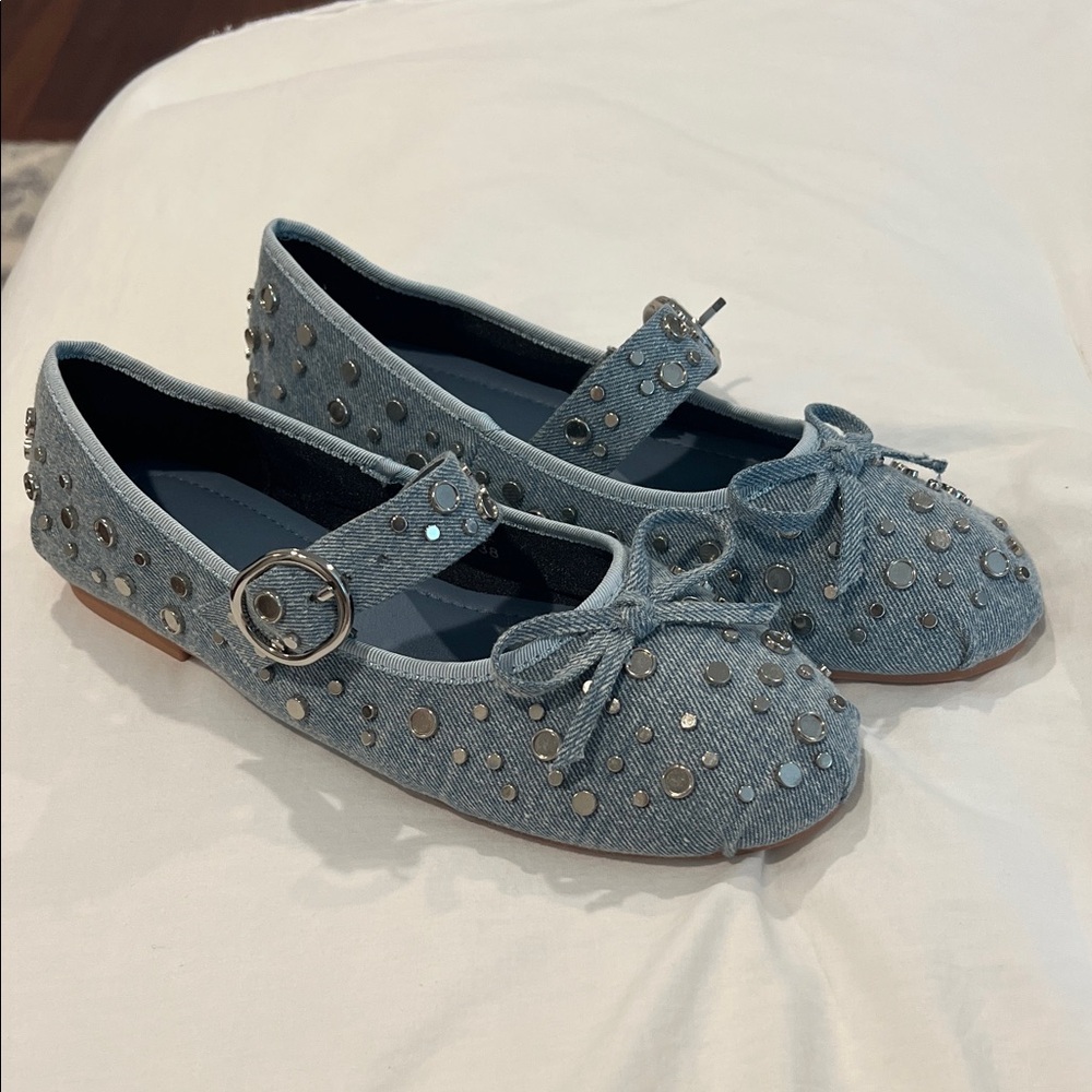 Denim Ballet Flats with Studs